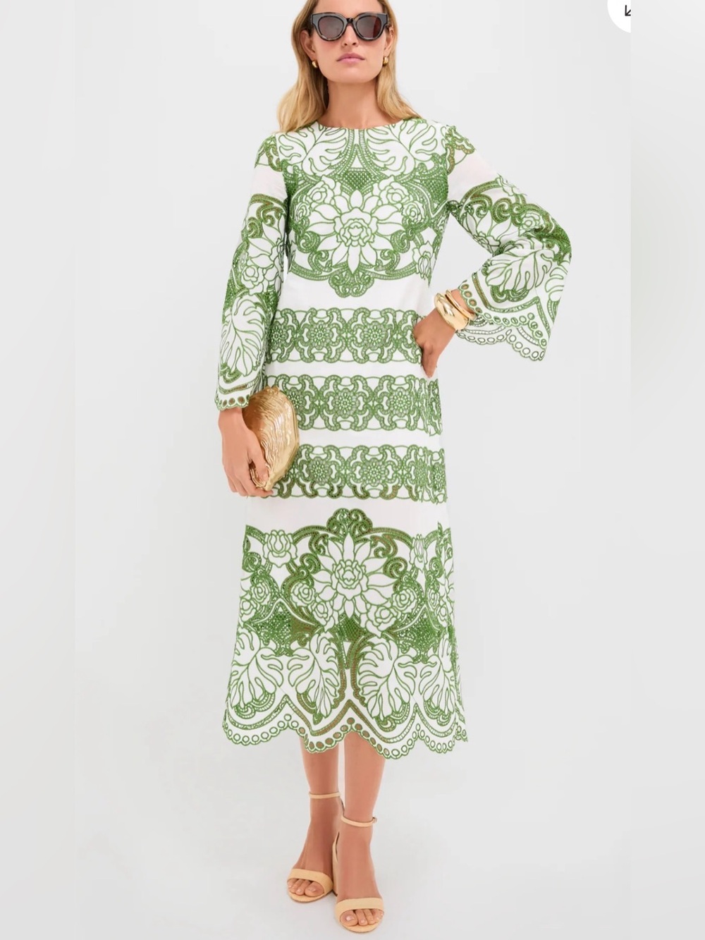 Borgo De Nor | Palm Seraphina Lace Dress | Green White Embroidery | US Sz 8